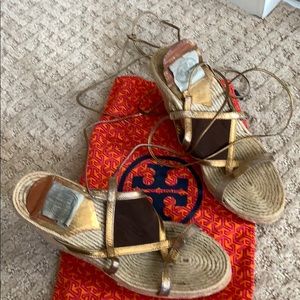 Tory Burch wrap sandals with leather and suede